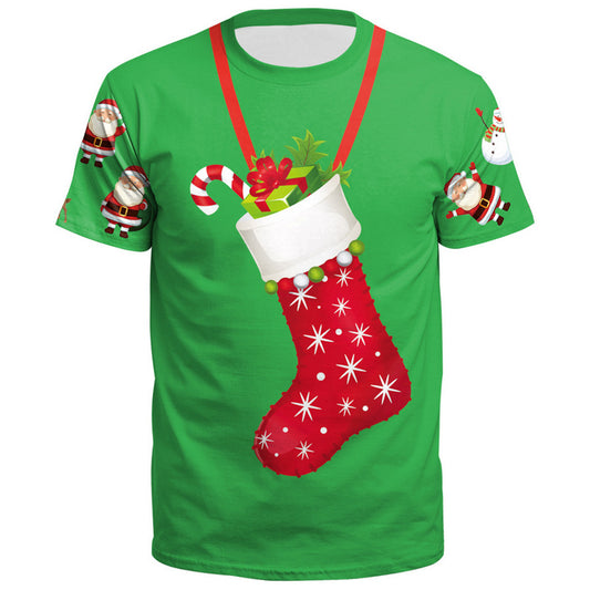 Men Novelty Short Sleeve Christmas Tops-Socks