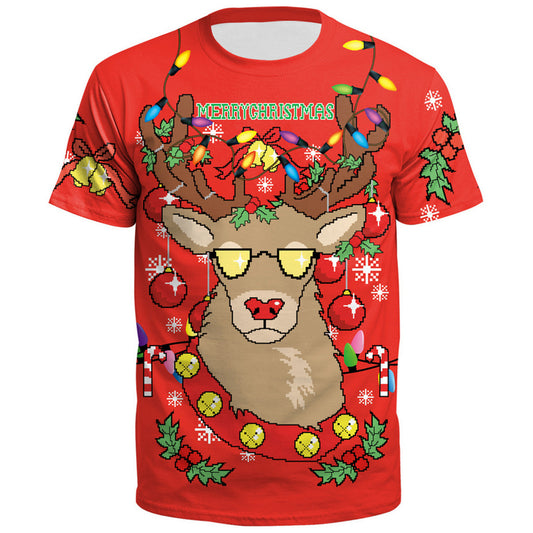 Men Novelty Short Sleeve Christmas Tops-Deer