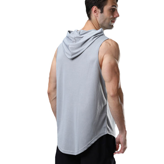 Men Workout Hoodie Sleeveless Vest Muscle Tank Tops Bodybuilding Tank Tops-Grey