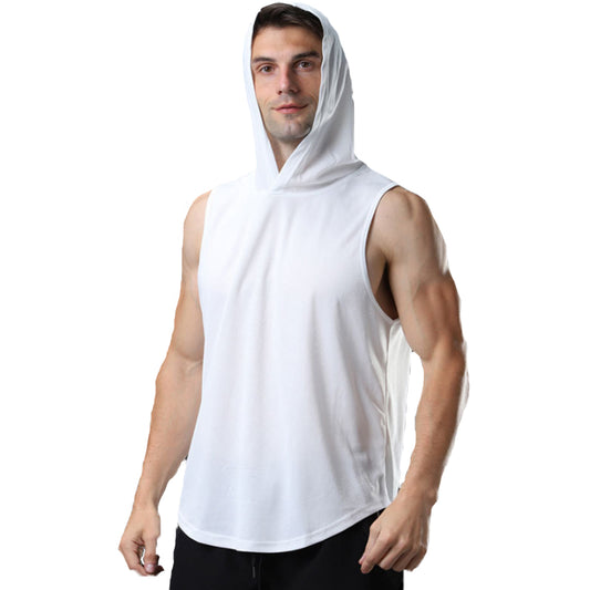 Men Workout Hoodie Sleeveless Vest-White