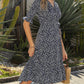 Women's Boho Summer Wrap V Neck Side Split Short Sleeves Dress with Belt