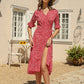Women's Boho Summer Wrap V Neck Side Split Short Sleeves Dress with Belt