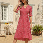 Women's Boho Summer Wrap V Neck Side Split Short Sleeves Dress with Belt