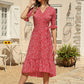 Women's Boho Summer Wrap V Neck Side Split Short Sleeves Dress with Belt