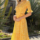 Women's Boho Summer Wrap V Neck Side Split Short Sleeves Dress with Belt