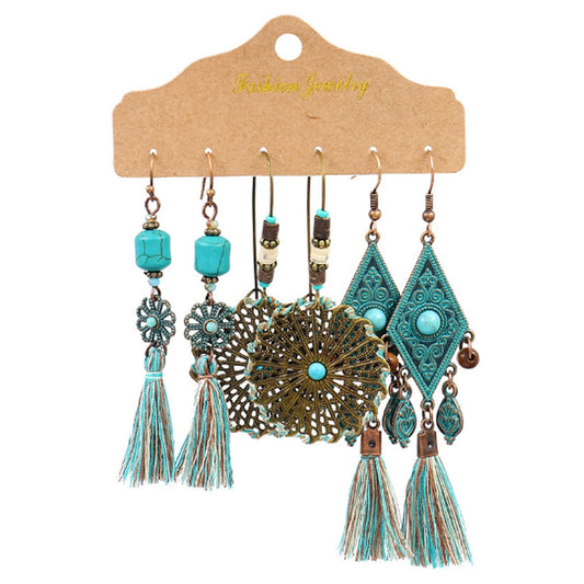 3-Pairs Women Boho Vintage Drop Dangle Earrings Set Hollow Jewelry Earrings Set