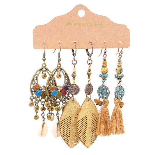 3-Pairs Women Boho Vintage Drop Dangle Earrings Set Hollow Jewelry Earrings Set