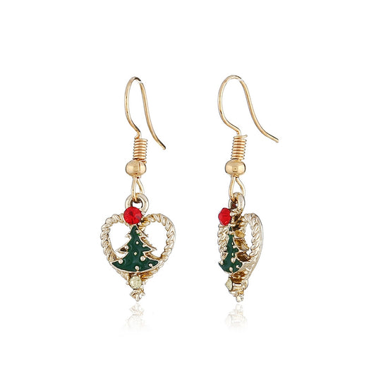 1Pair Women Christmas Heart Shape Dangle Drop Earring