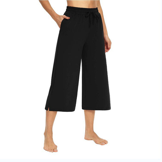 Women's Capri Pants Wide Leg Drawstring Loose Cropped Yoga Pants