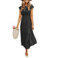 Women's Summer Casual Short Sleeve Waist Tiered Midi Dress