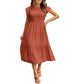 Women's Summer Casual Short Sleeve Waist Tiered Midi Dress