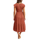 Women's Summer Casual Short Sleeve Waist Tiered Midi Dress