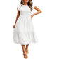 Women's Summer Casual Short Sleeve Waist Tiered Midi Dress