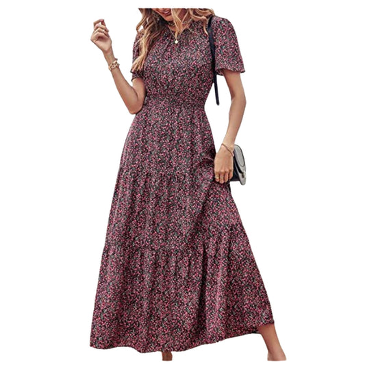 Women Causal Short Sleeve Dress Layer Tiered Swing Dress Kiddoll Sundress