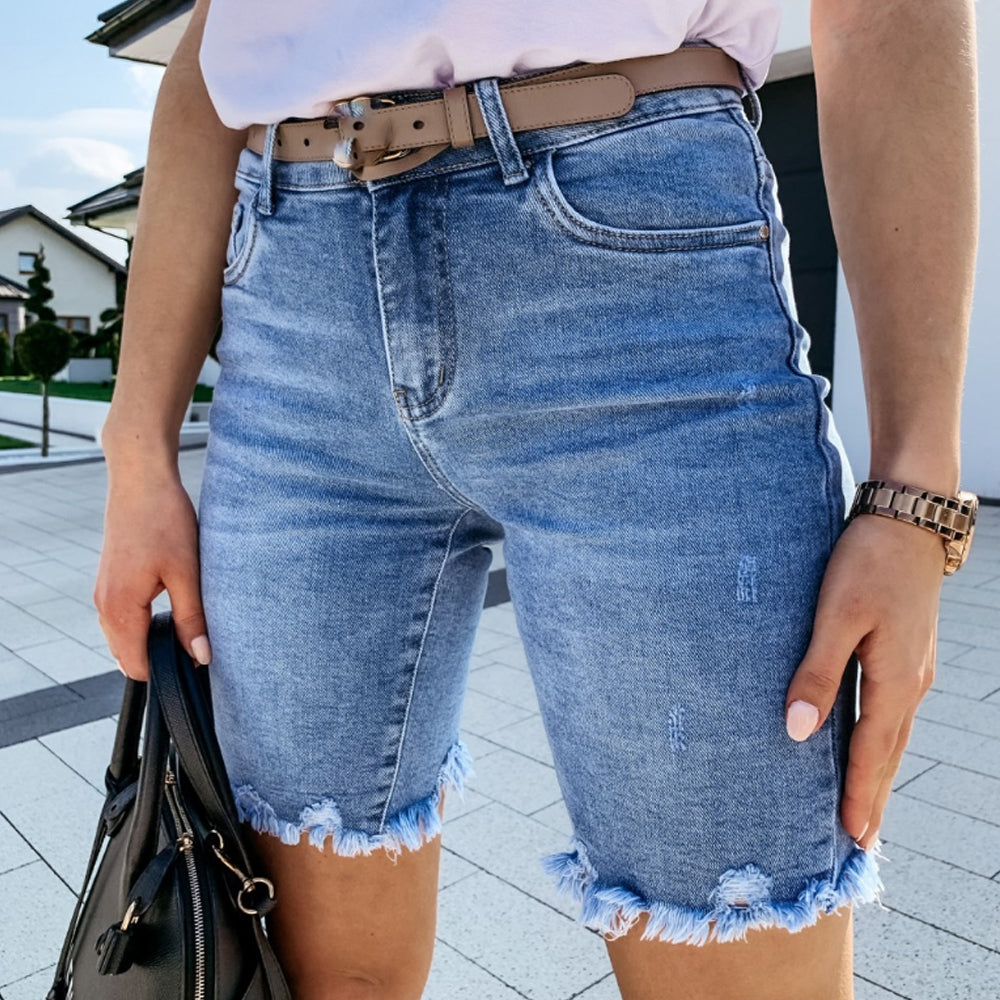 Women's Casual Denim Bermuda Short High Waisted Straight Bermuda Short Jeans