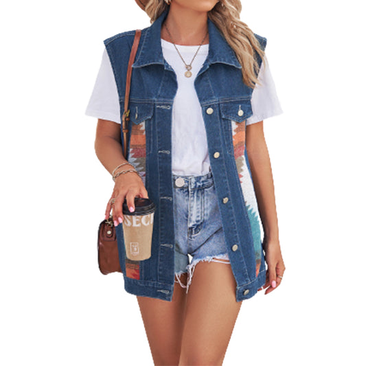 Women's Patchwork Denim Jean Vest
