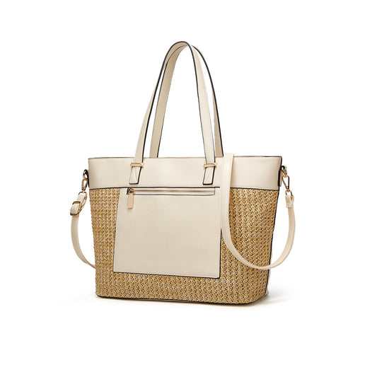Women PU Leather Straw Woven Handbag Ladies Hobo Bag Shoulder Bag