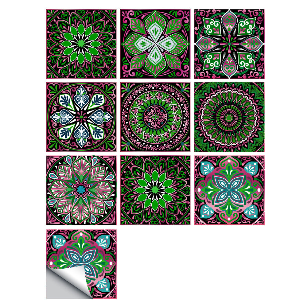 10Pcs Mandala Pattern Tile Wall Stickers for Kitchen Bathroom