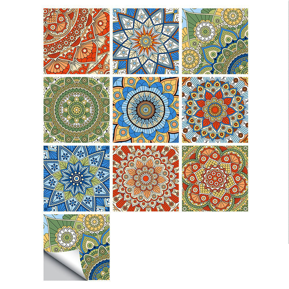 10Pcs Mandala Pattern Tile Wall Stickers for Kitchen Bathroom