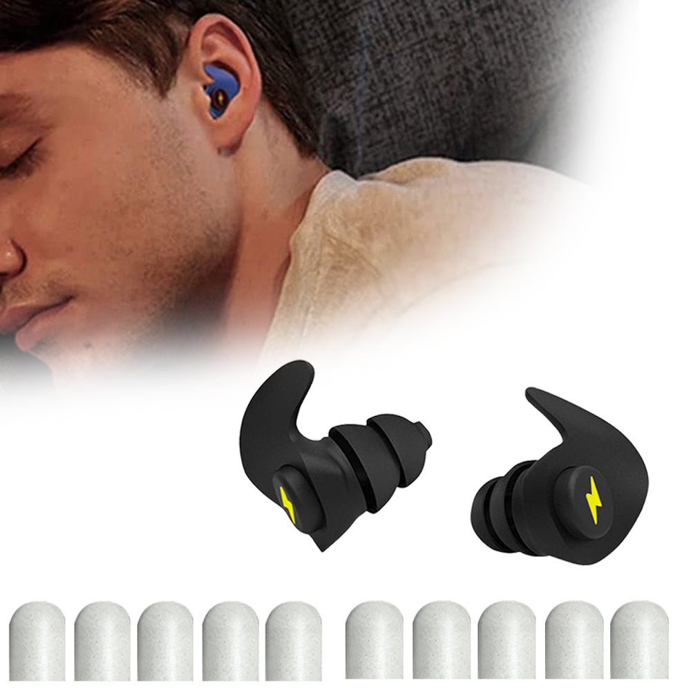 Pair of 3 Layers Reusable Silicone Noise Cancelling Sleeping Earplugs with 5 Pairs Replacements