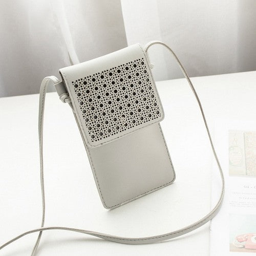 Women Hollow Design Touchable PU Leather Phone Bag