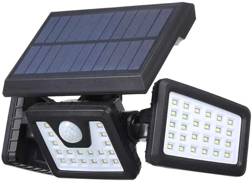 74LED Solar Powered 3 Heads Wide Angle Illumination IP65 Waterproof Wall Light