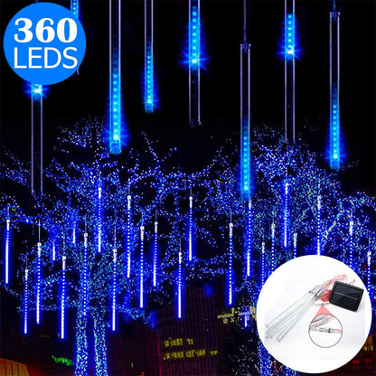 10 Tube 360 LED Solar Powered Waterproof Falling Rain Fairy String Lights