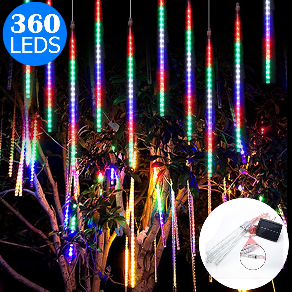 10 Tube 360 LED Solar Powered Waterproof Falling Rain Fairy String Lights