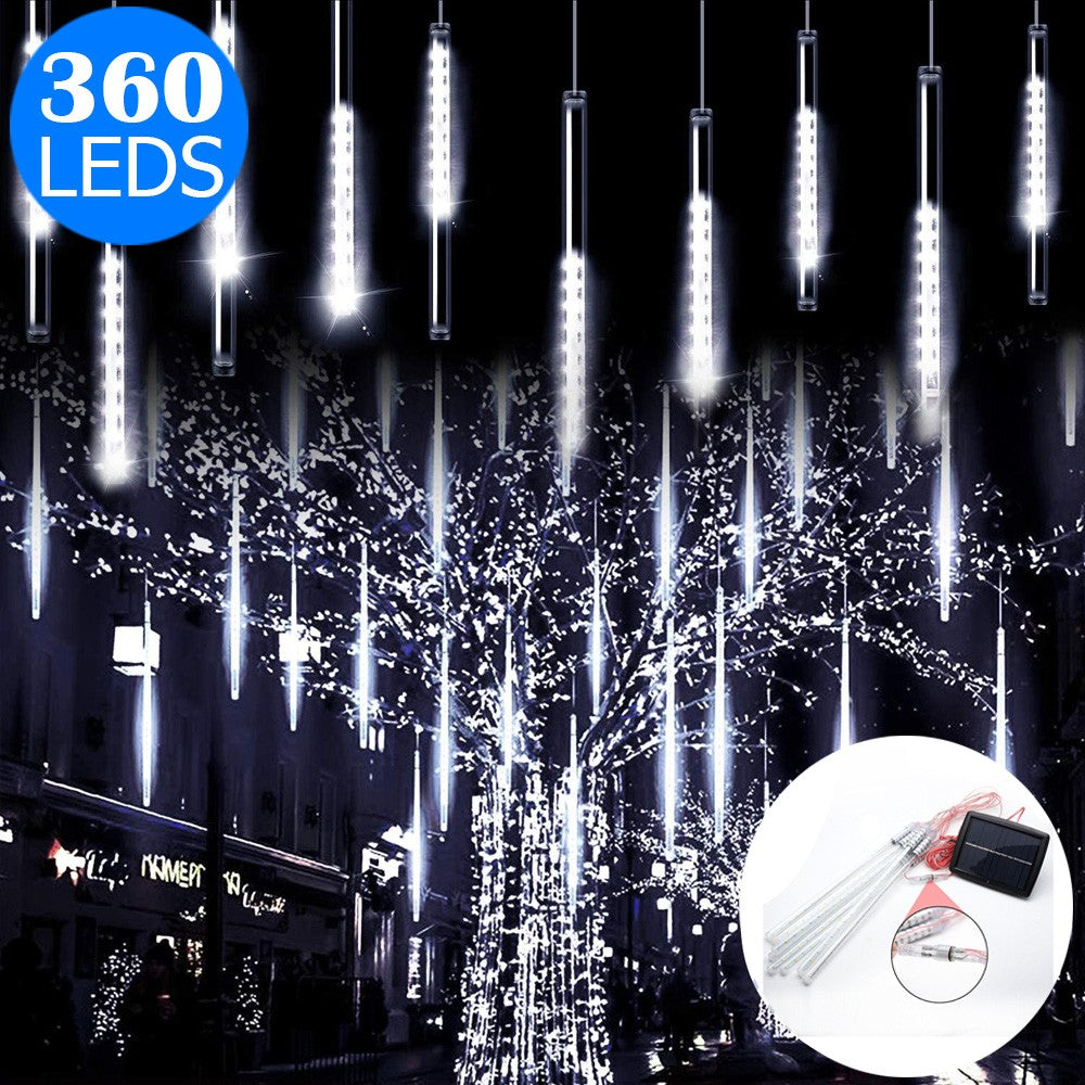 10 Tube 360 LED Solar Powered Waterproof Falling Rain Fairy String Lights