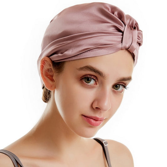 Women Silk Tied Knot Fashion Pleated Turban Cap
