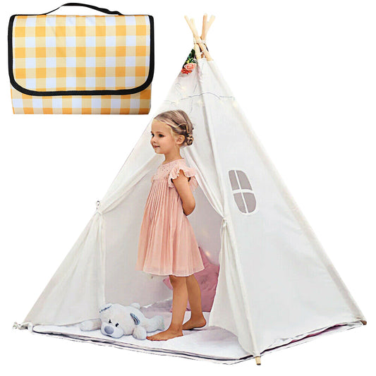 Outdoor Picnic Camping Tent with Folding Plaid Picnic Mat-Yellow