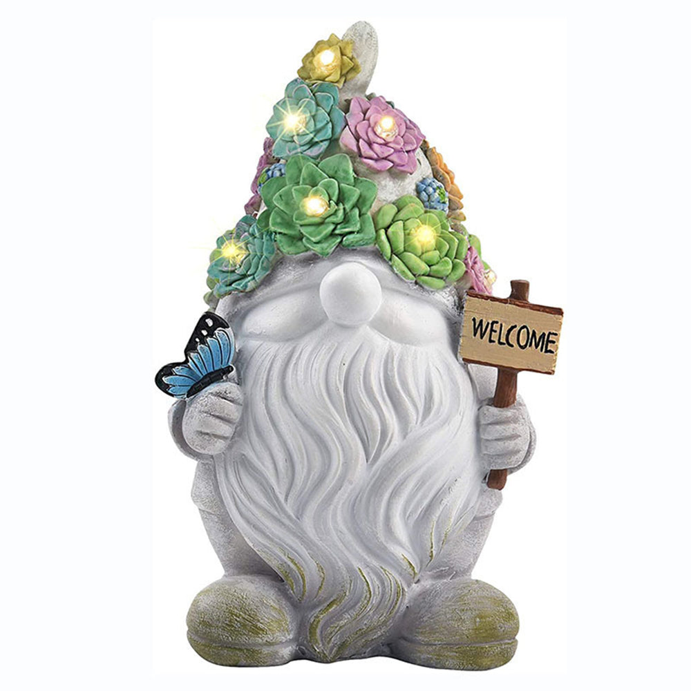 Garden Gnome Sculpture Statue with Solar Powered Lights