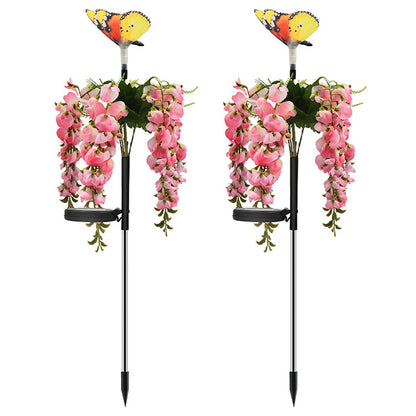 2Pcs Solar Powered Butterfly Flower Walkway Light