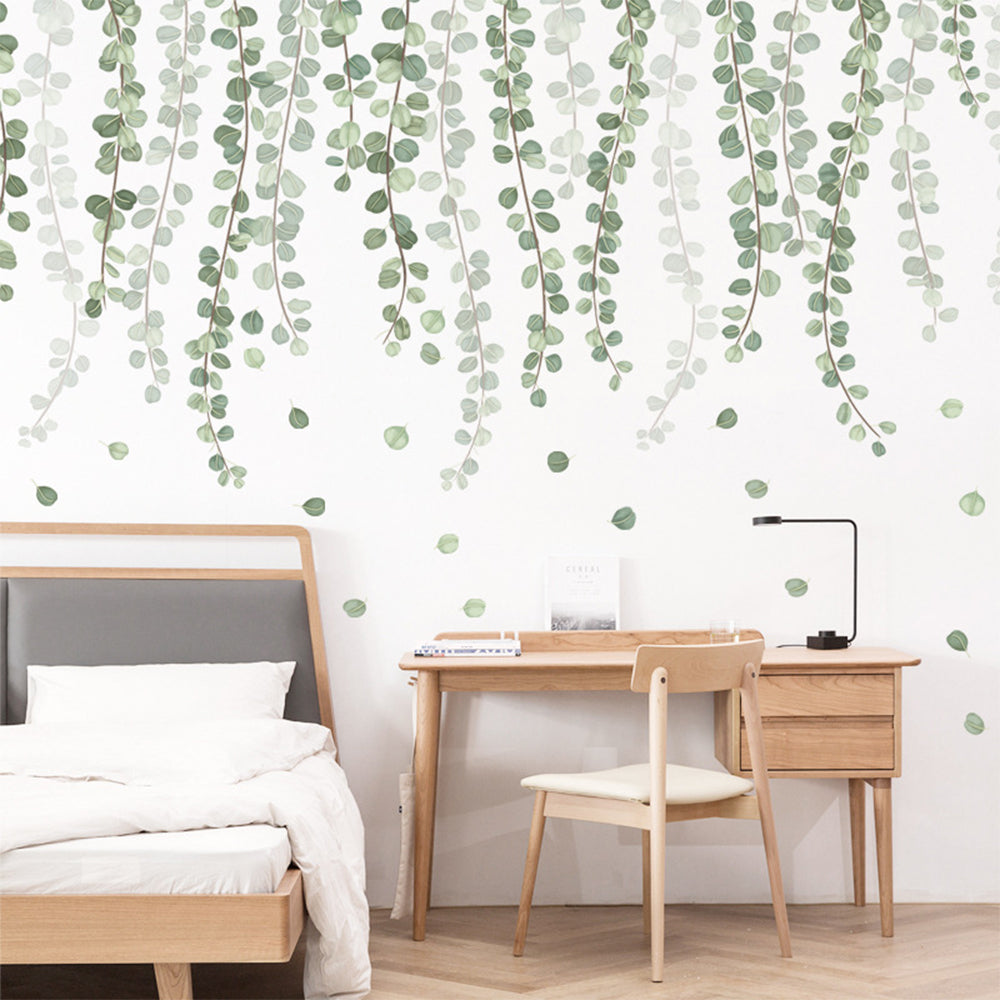 2Pcs Self-adhesive Removable Green Leaves Plant Wall Sticker Home Decor