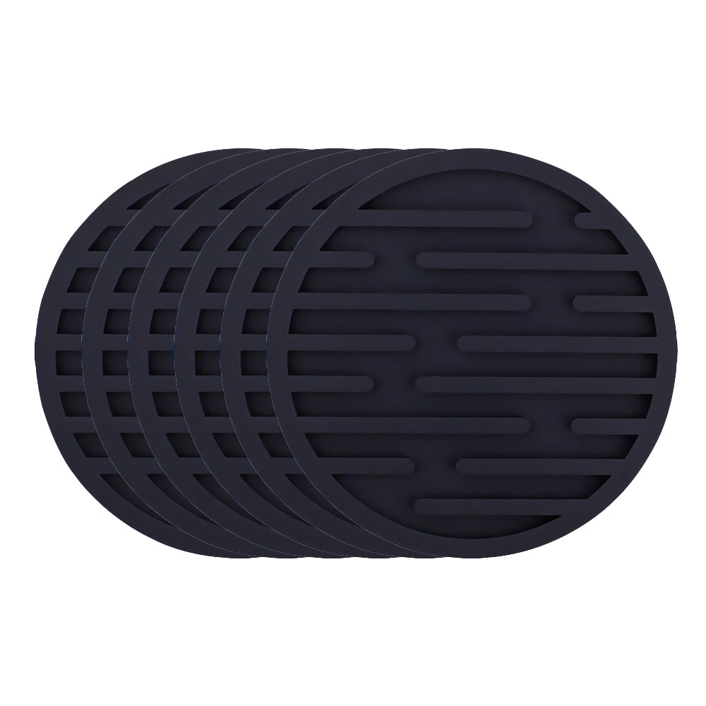 6Pcs Round Silicone Drinks Coasters-Black