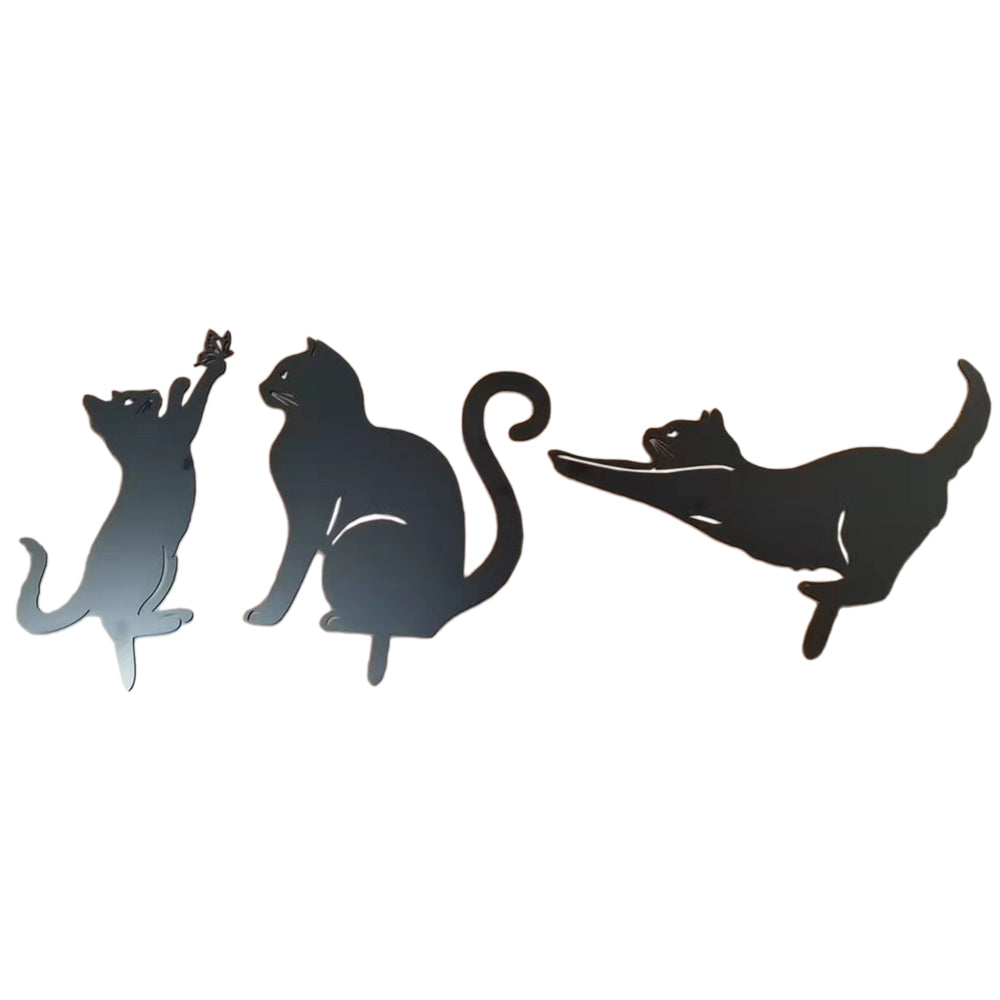 3PCS Cat Garden Art Metal Garden Sculpture Statue Home Decor Lawn Ornament