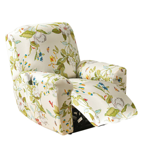 Stretch Recliner Cover-White Flower