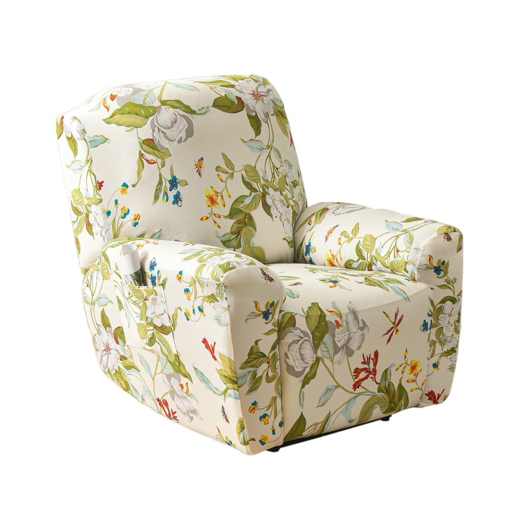 Stretch Recliner Cover-White Flower