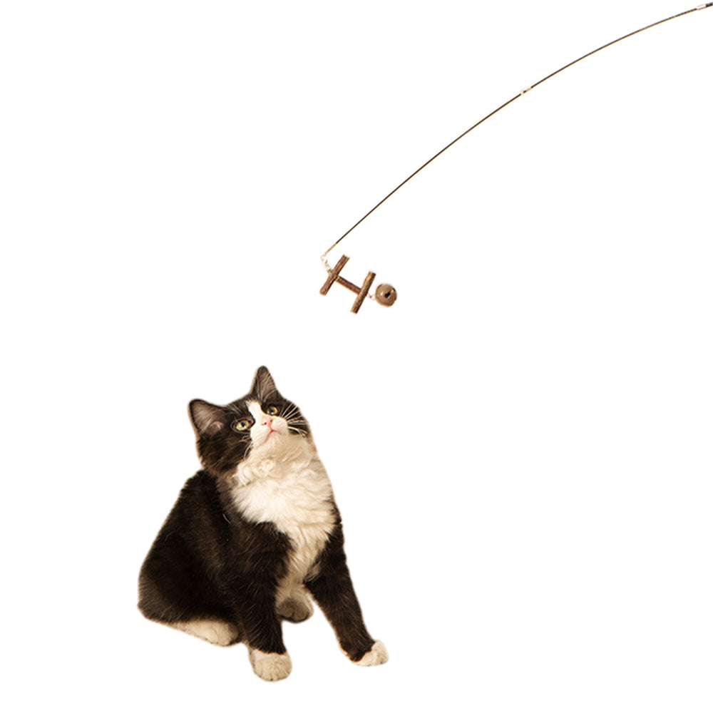 Retractable Cat Interactive Toy Fishing Pole Kitten Teaser Wand with 4 Heads