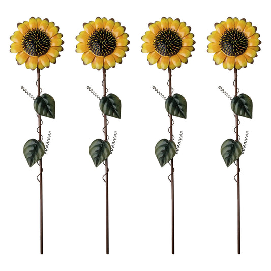 4Pcs Shaking Head Sunflower Garden Statues Metal Yard Stakes Flower Bed Decor