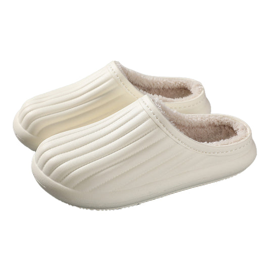 Water Resistant Winter Plush Slippers Thick Sole Warm Shoes Home Slippers-White