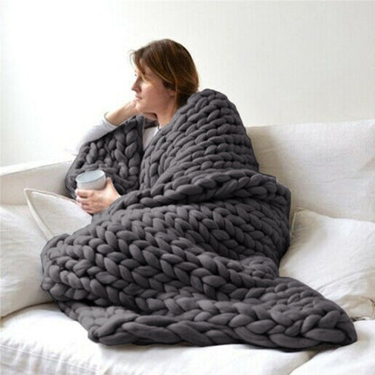 Chunky Knitted Blanket Throw Blanket Thick Yarn Blanket-Grey