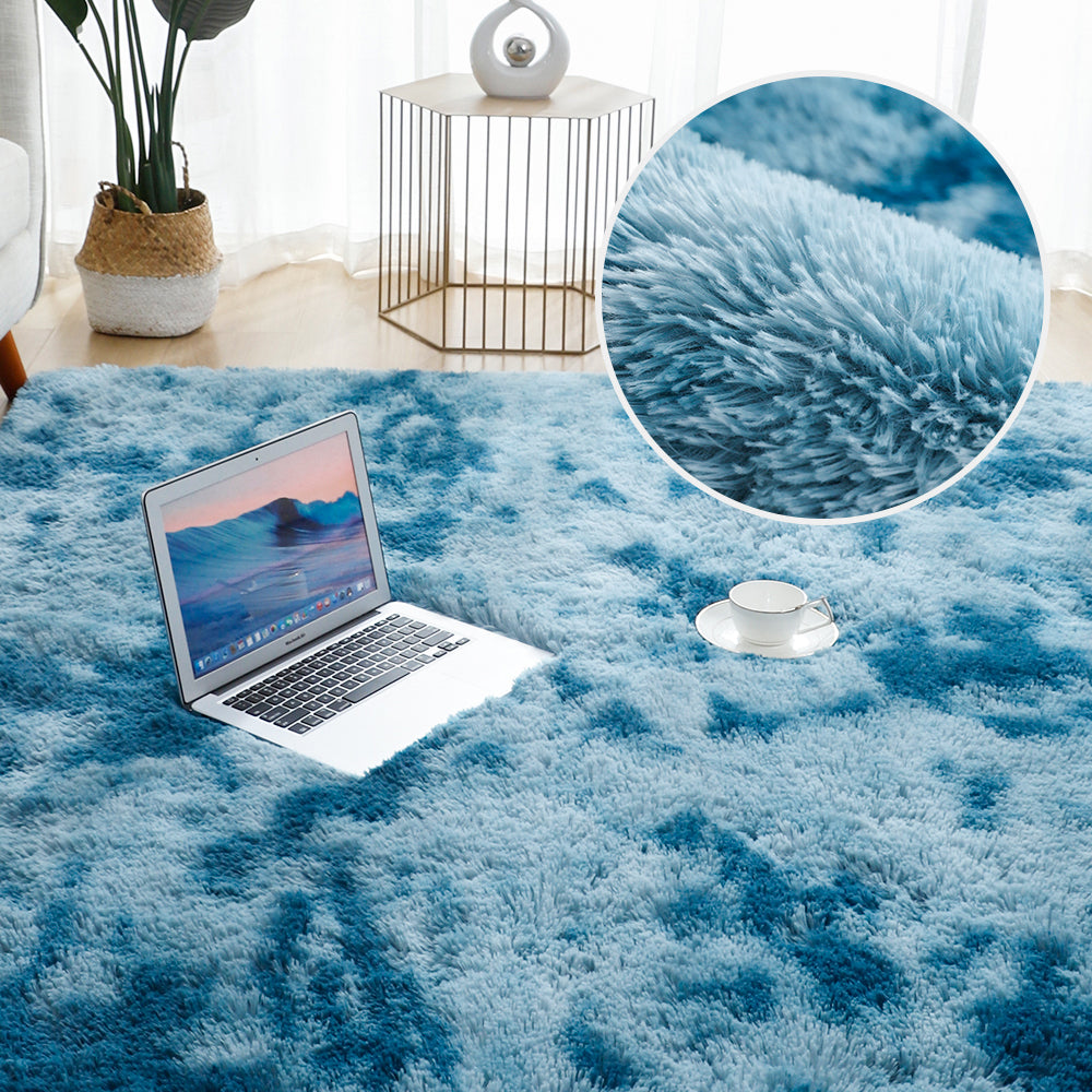 Dye Fluffy Plush Rug Floor Carpet Floor Mat Bedroom Decor Home Decoration-Blue