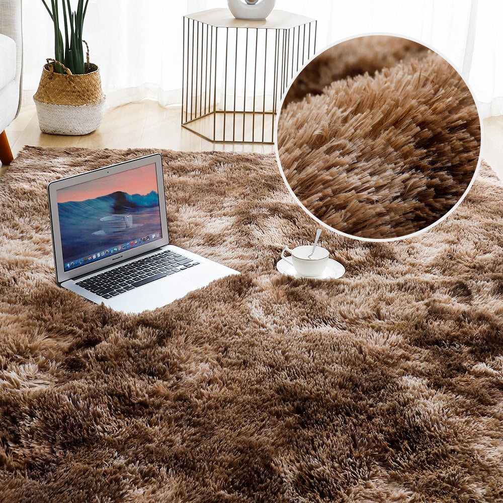 Dye Fluffy Plush Rug Floor Carpet Floor Mat Bedroom Decor Home Decoration-Brown