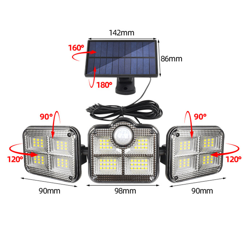 122LED Lights 3 Rotatable Heads Motion Sensor Solar Lights with Remote Control-TY07508