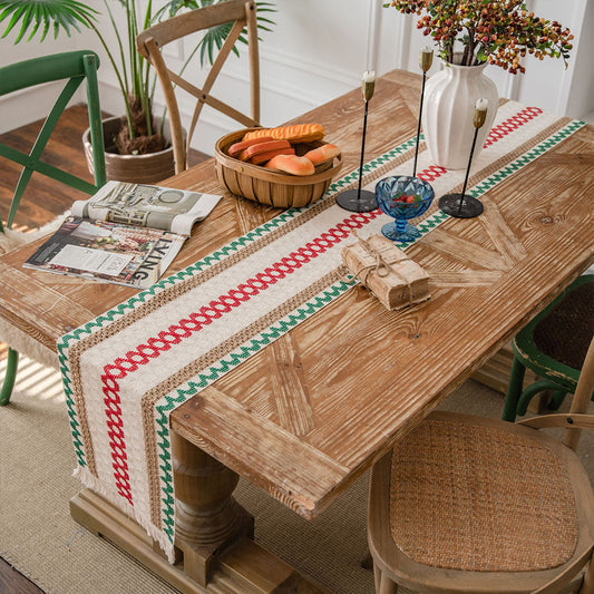 Cotton Linen Weave Table Runner with Tassels