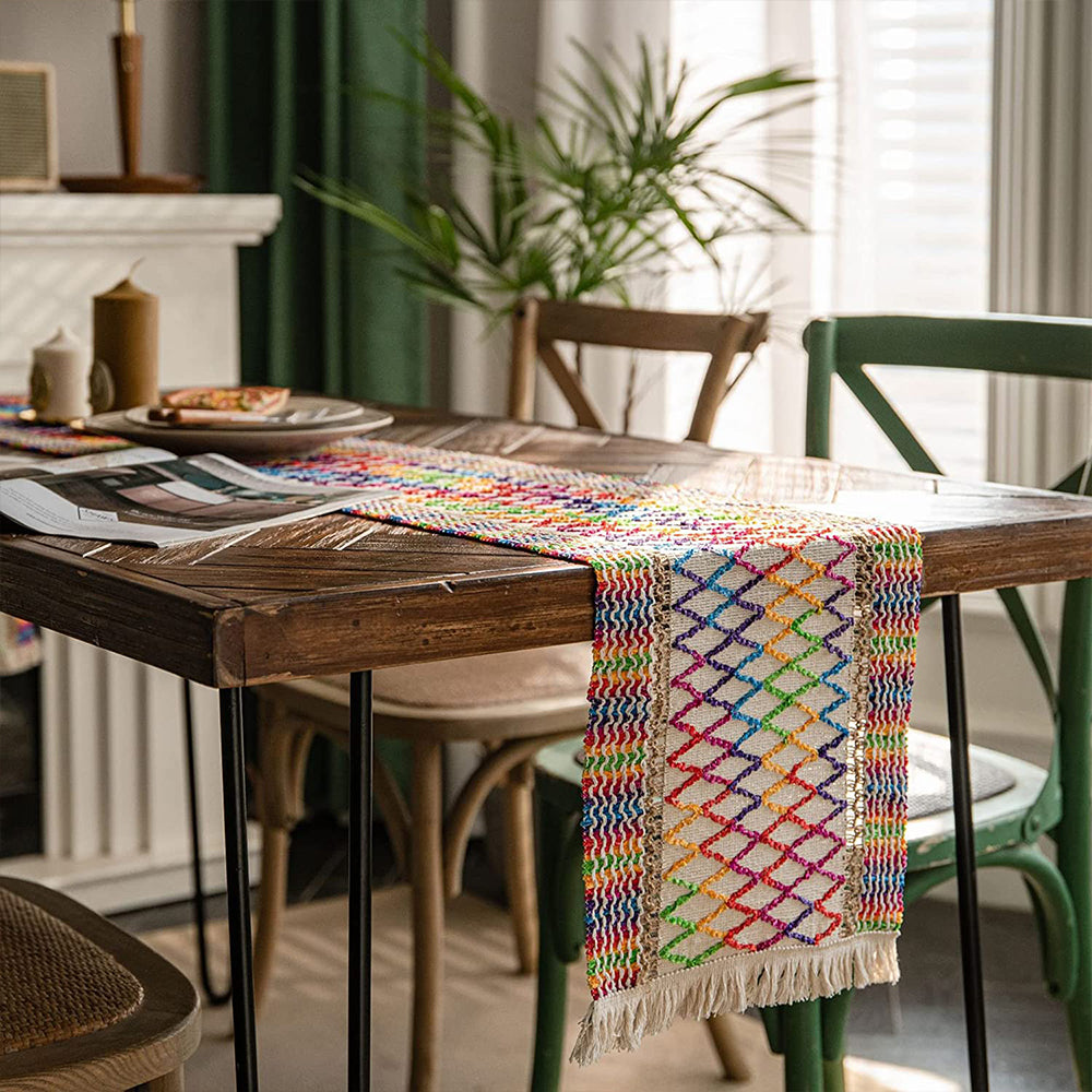 Cotton Linen Weave Table Runner with Tassels