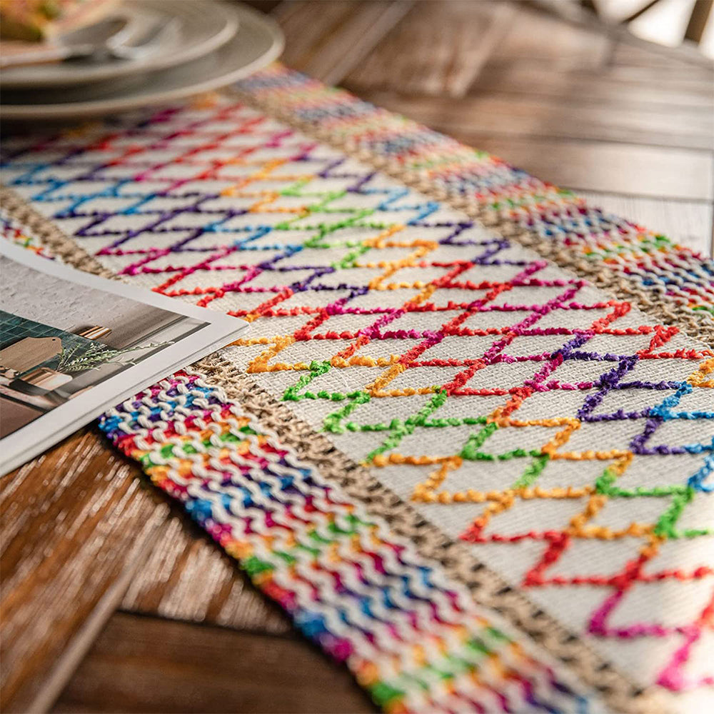 Cotton Linen Weave Table Runner with Tassels