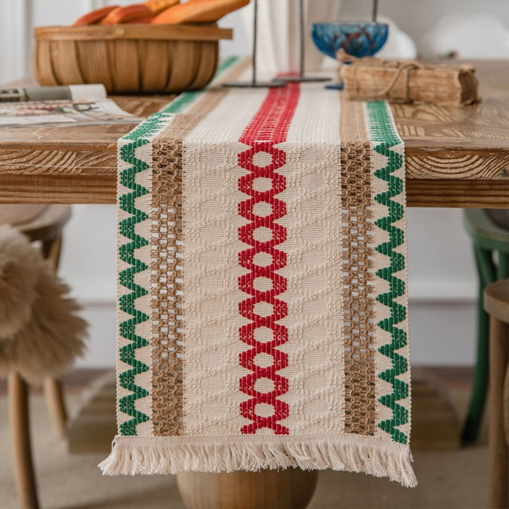 Cotton Linen Weave Table Runner with Tassels