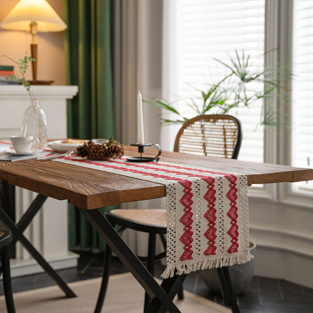 Cotton Linen Weave Table Runner with Tassels